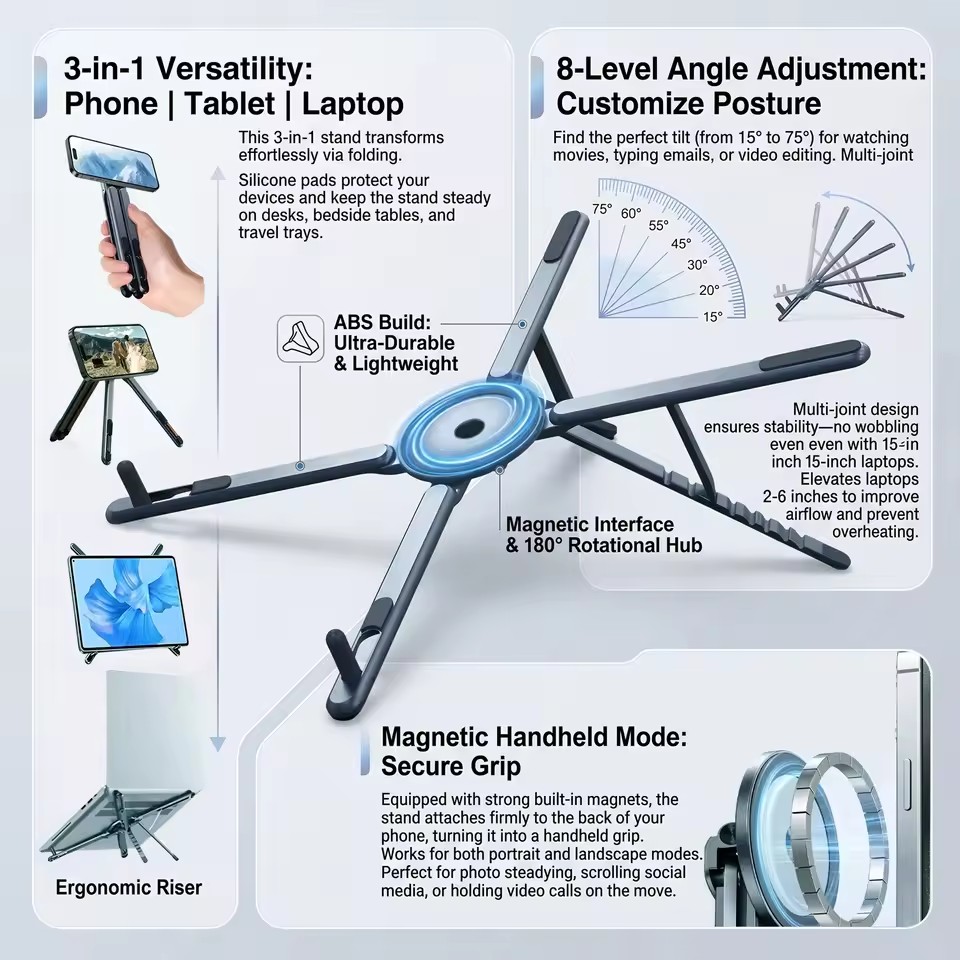 Auto Tracking Tripod - Tragbarer magnetischer Telefonhalter & Selfie-Stick 3-in-1