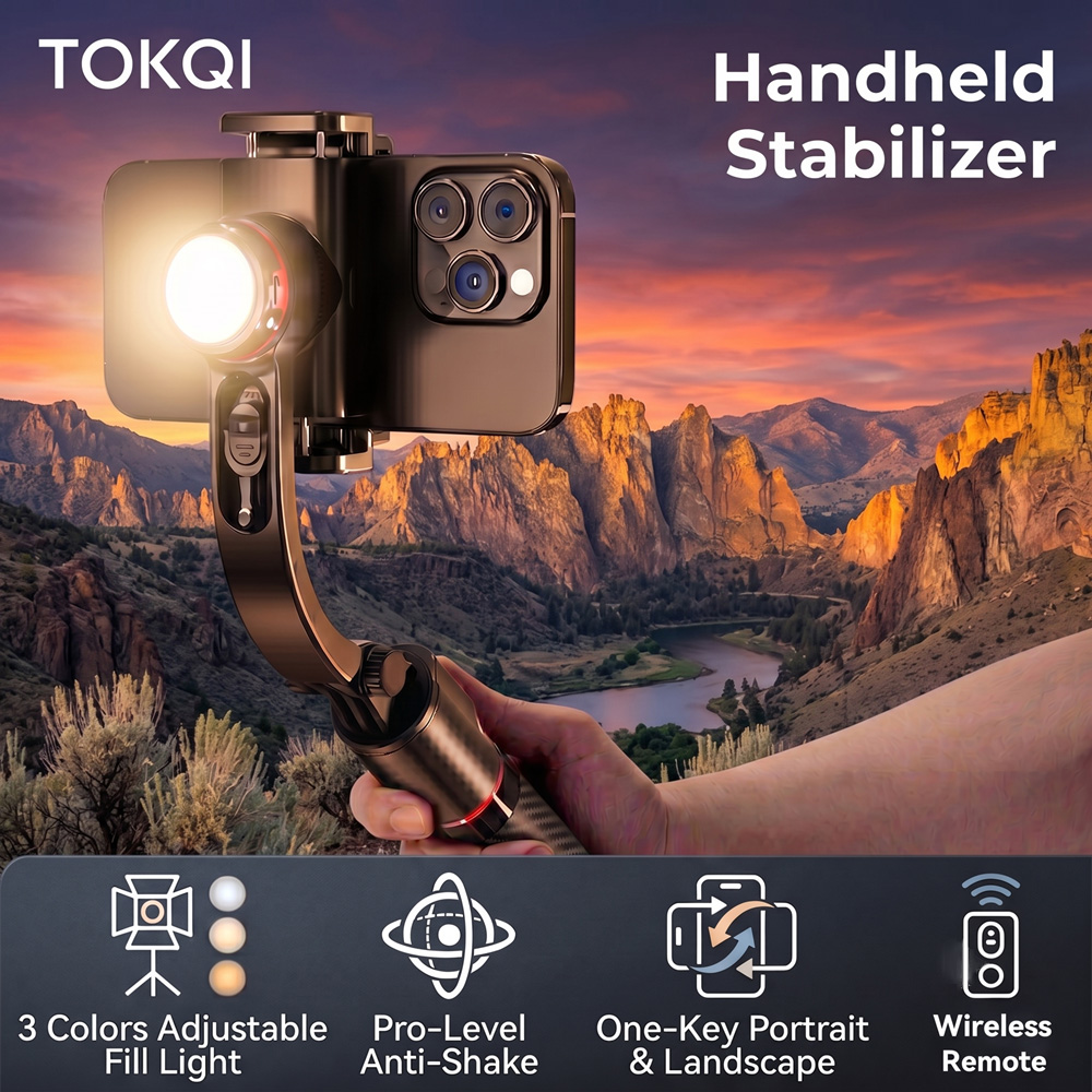 Auto Tracking Tripod - TOKQI Gimbal-Stabilisator Anti-Shake Aluminiumlegierung Fülllicht Selfie-Stick