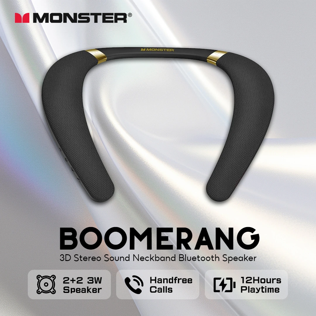 Bluetooth Speaker Waterproof - Neuer Monster Boomerang Nackenbügel-Bluetooth-Lautsprecher 3D-Stereo-Sound Nackenband-Lautsprecher