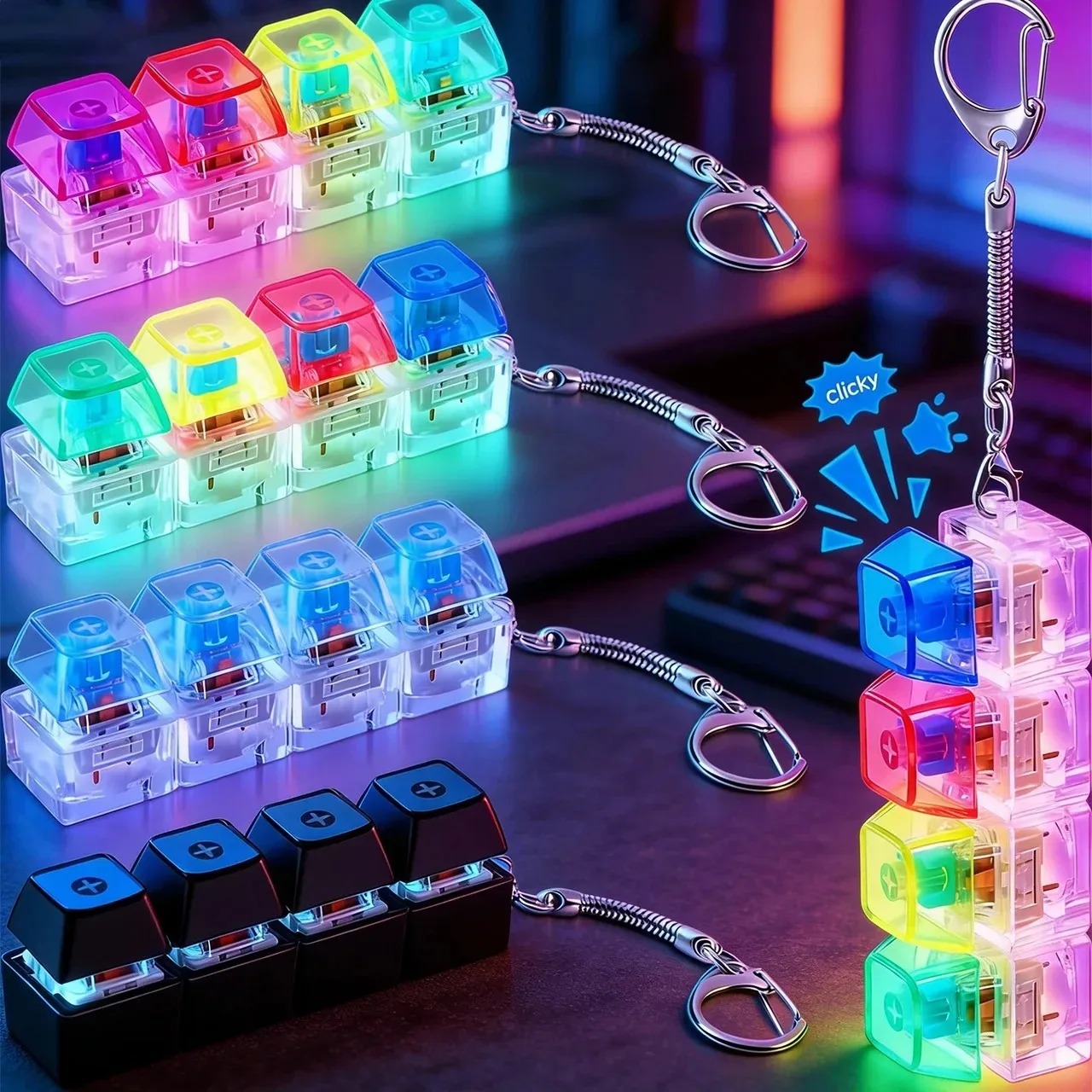 Electronics Gadgets For Kids - LED-Tastatur-Schlüsselanhänger Fidget-Spielzeug Kristall-Clicker Sensorisches Spielzeug zur