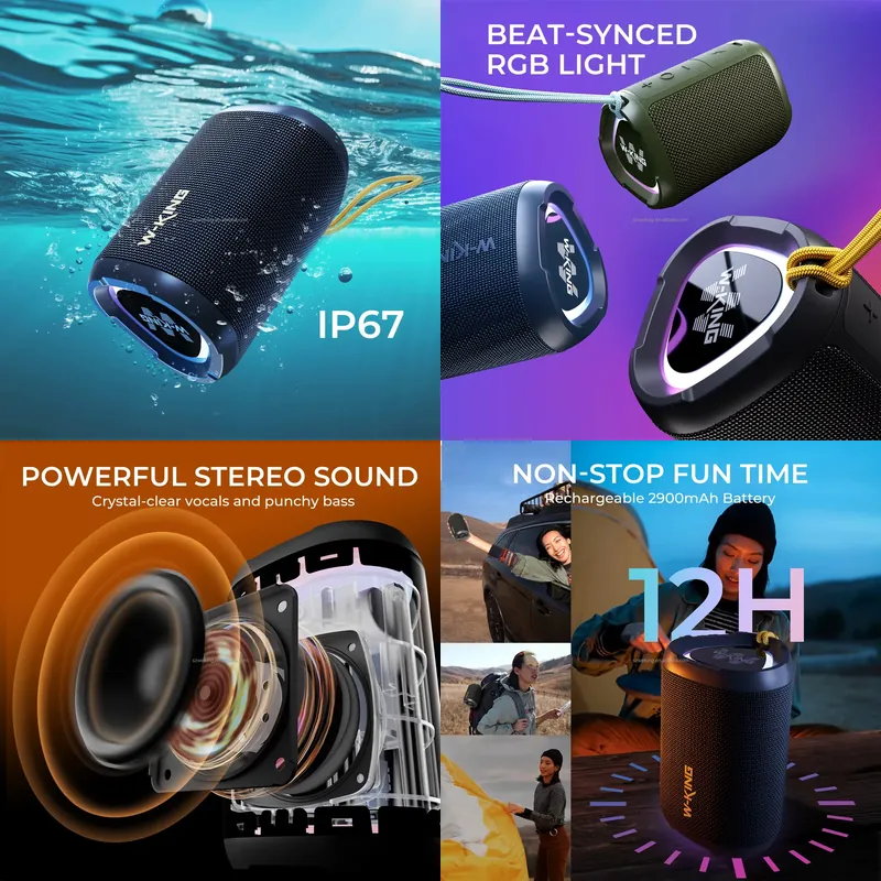 Bluetooth Speaker Waterproof - W-KING D110 RGB Kabelloser Bluetooth-Lautsprecher mit