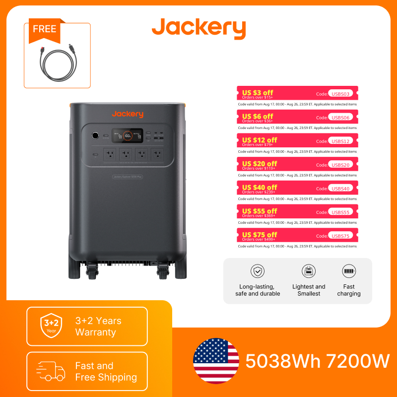 Solar Powered Charger - Jackery Explorer 5000 Plus mit Anderson-Kabelset,