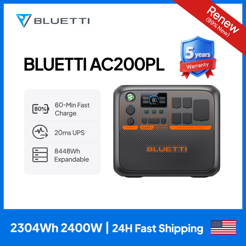 Solar Powered Charger - BLUETTI AC200PL Tragbare Stromversorgungsstation | 2400W